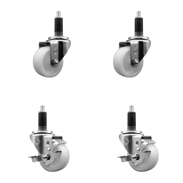 Service Caster 3'' SS Nylon Wheel Swivel 1-1/8'' Expanding Stem Caster Set 2 Brakes, 4PK SCC-SSEX20S314-NYS-2-TLB-2-118 - main